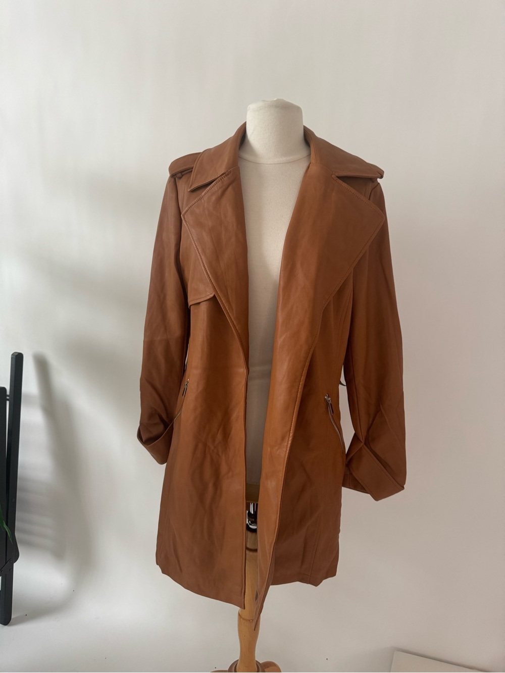 NWT Classic Brown Faux Leather Trench Coat for Women